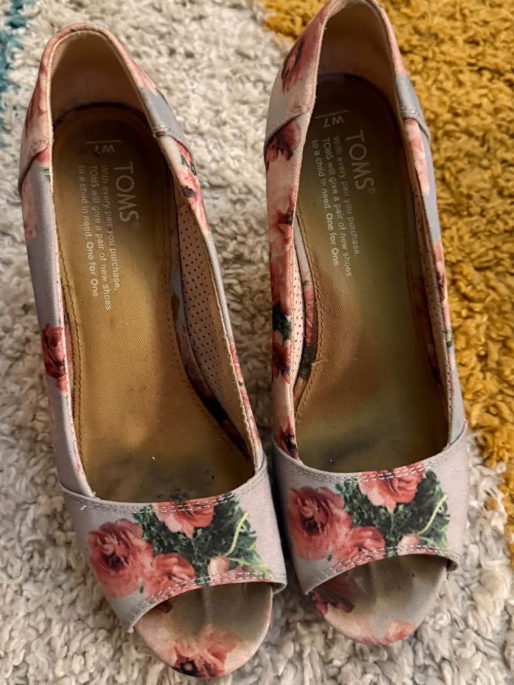 Toms Floral Open-Toe Wedges in Pink and Green